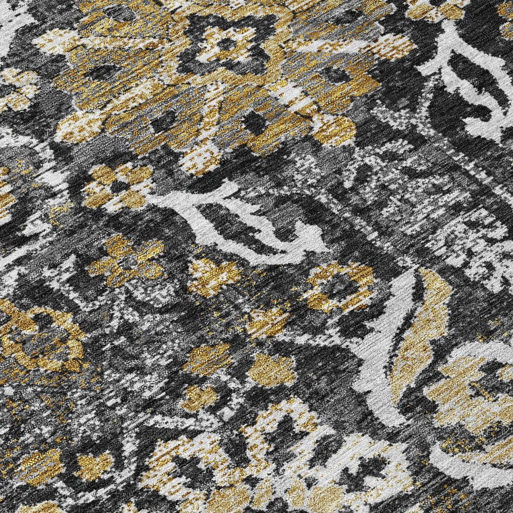 8' Black And Graphite Round Damask Washable Indoor Outdoor Area Rug HomeRoots