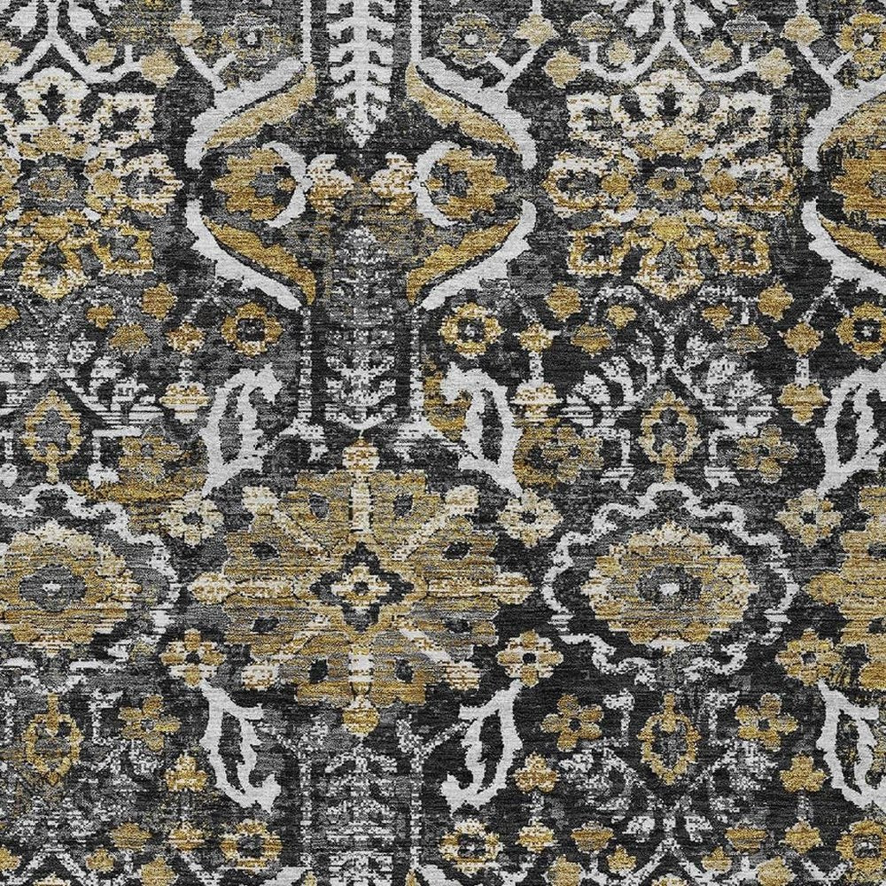 8' X 10' Black And Graphite Damask Washable Indoor Outdoor Area Rug HomeRoots