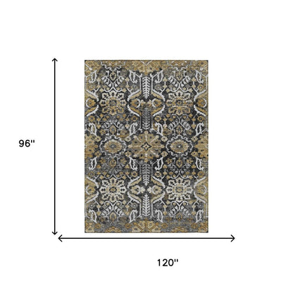 8' X 10' Black And Graphite Damask Washable Indoor Outdoor Area Rug HomeRoots