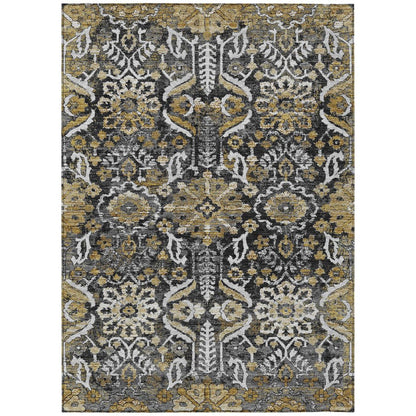 8' X 10' Black And Graphite Damask Washable Indoor Outdoor Area Rug HomeRoots