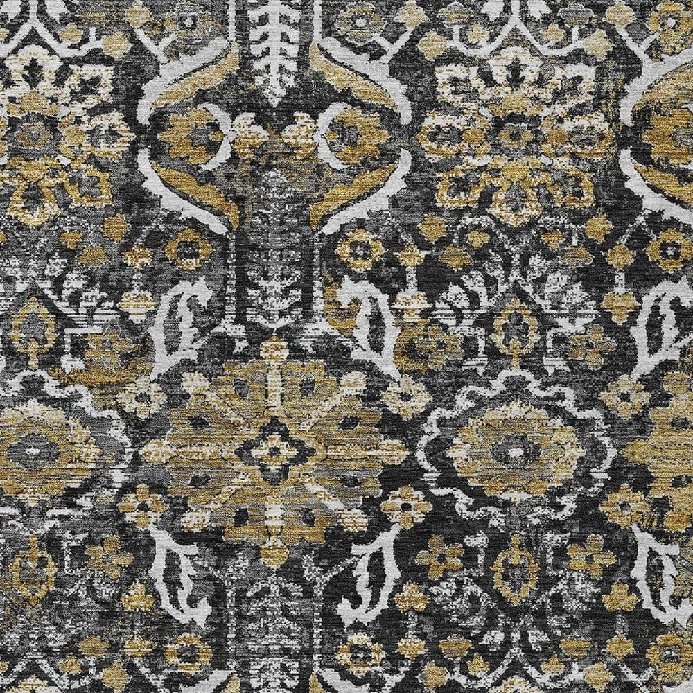 9' X 12' Black And Graphite Damask Washable Indoor Outdoor Area Rug HomeRoots