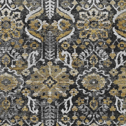 9' X 12' Black And Graphite Damask Washable Indoor Outdoor Area Rug HomeRoots