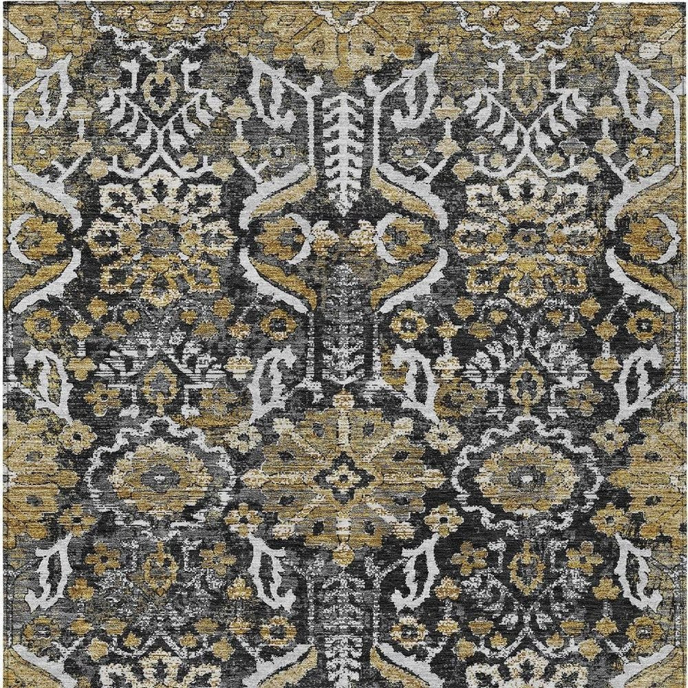 9' X 12' Black And Graphite Damask Washable Indoor Outdoor Area Rug HomeRoots