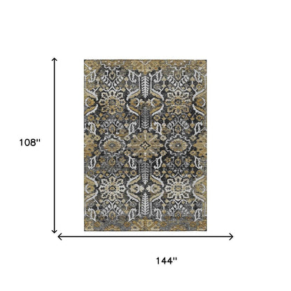 9' X 12' Black And Graphite Damask Washable Indoor Outdoor Area Rug HomeRoots