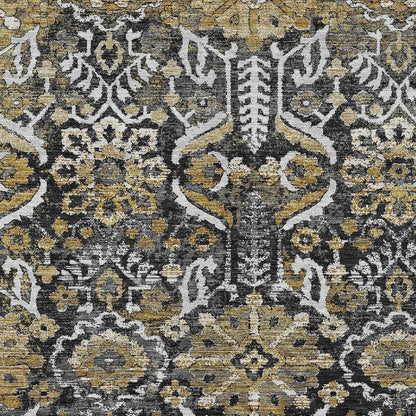 10' X 14' Black And Graphite Damask Washable Indoor Outdoor Area Rug HomeRoots