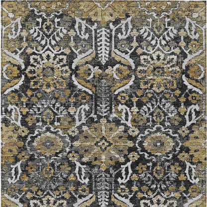 10' X 14' Black And Graphite Damask Washable Indoor Outdoor Area Rug HomeRoots