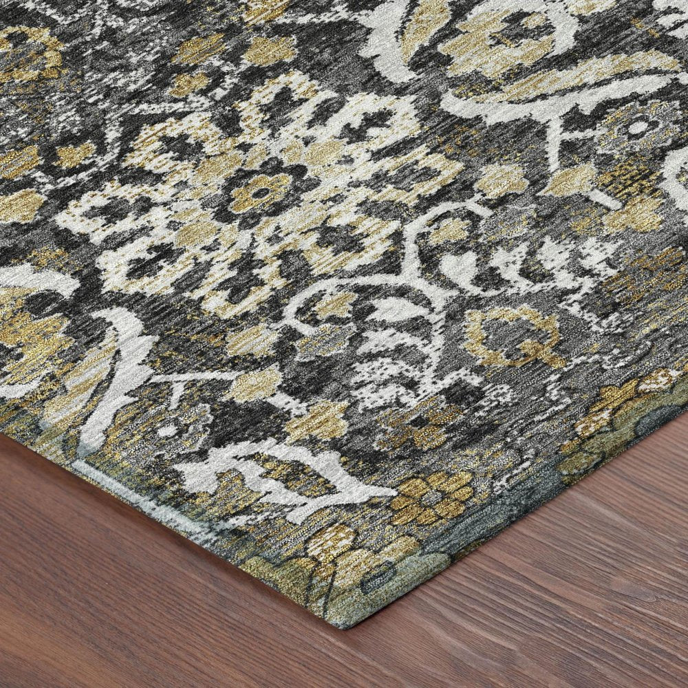 10' X 14' Black And Graphite Damask Washable Indoor Outdoor Area Rug HomeRoots