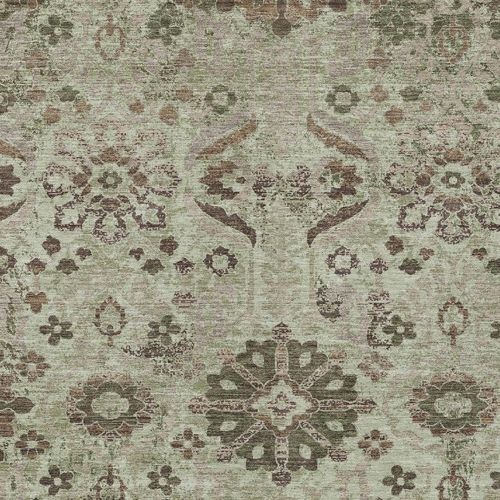 5' X 8' Green And Khaki Damask Washable Indoor Outdoor Area Rug HomeRoots