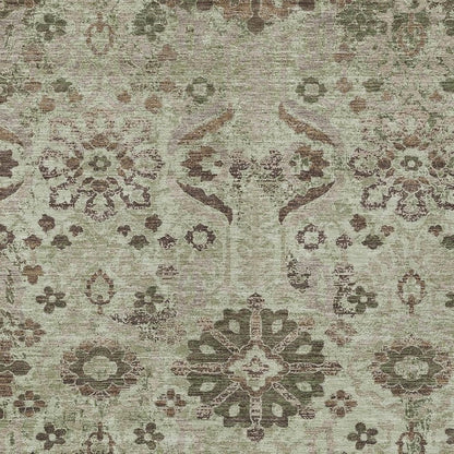 5' X 8' Green And Khaki Damask Washable Indoor Outdoor Area Rug HomeRoots