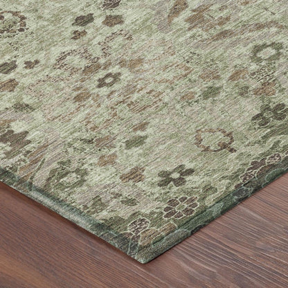 5' X 8' Green And Khaki Damask Washable Indoor Outdoor Area Rug HomeRoots