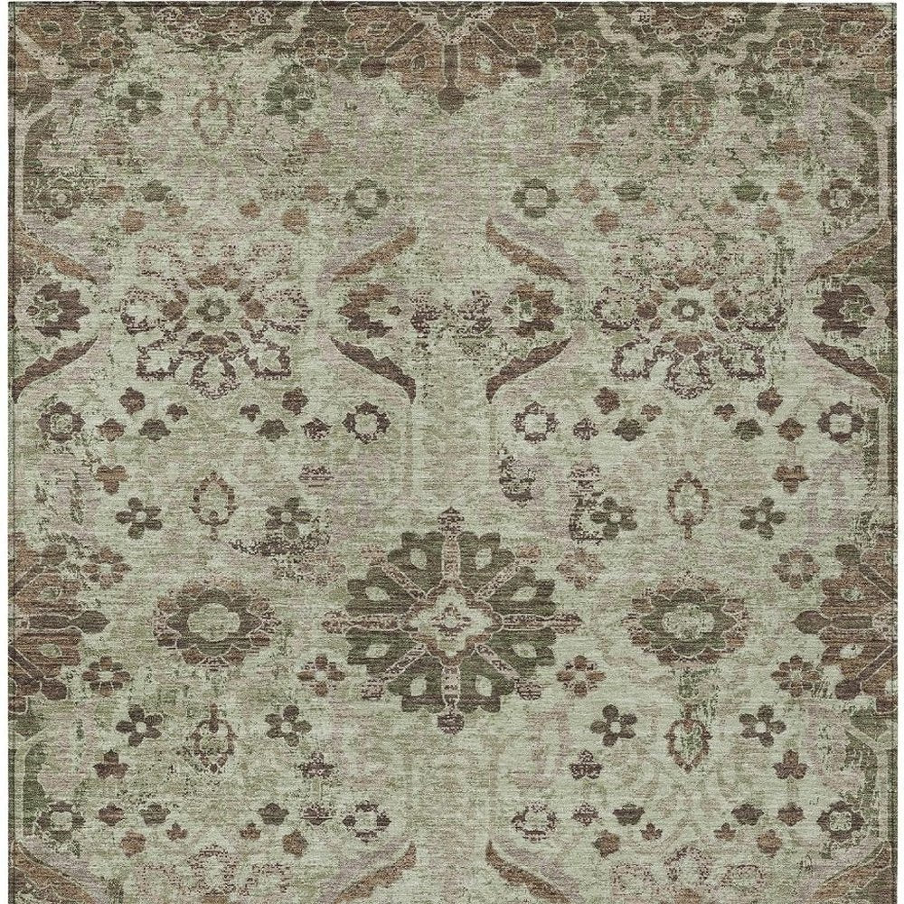 8' X 10' Green And Khaki Damask Washable Indoor Outdoor Area Rug HomeRoots