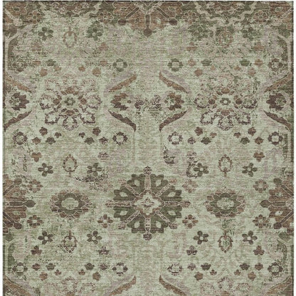 8' X 10' Green And Khaki Damask Washable Indoor Outdoor Area Rug HomeRoots