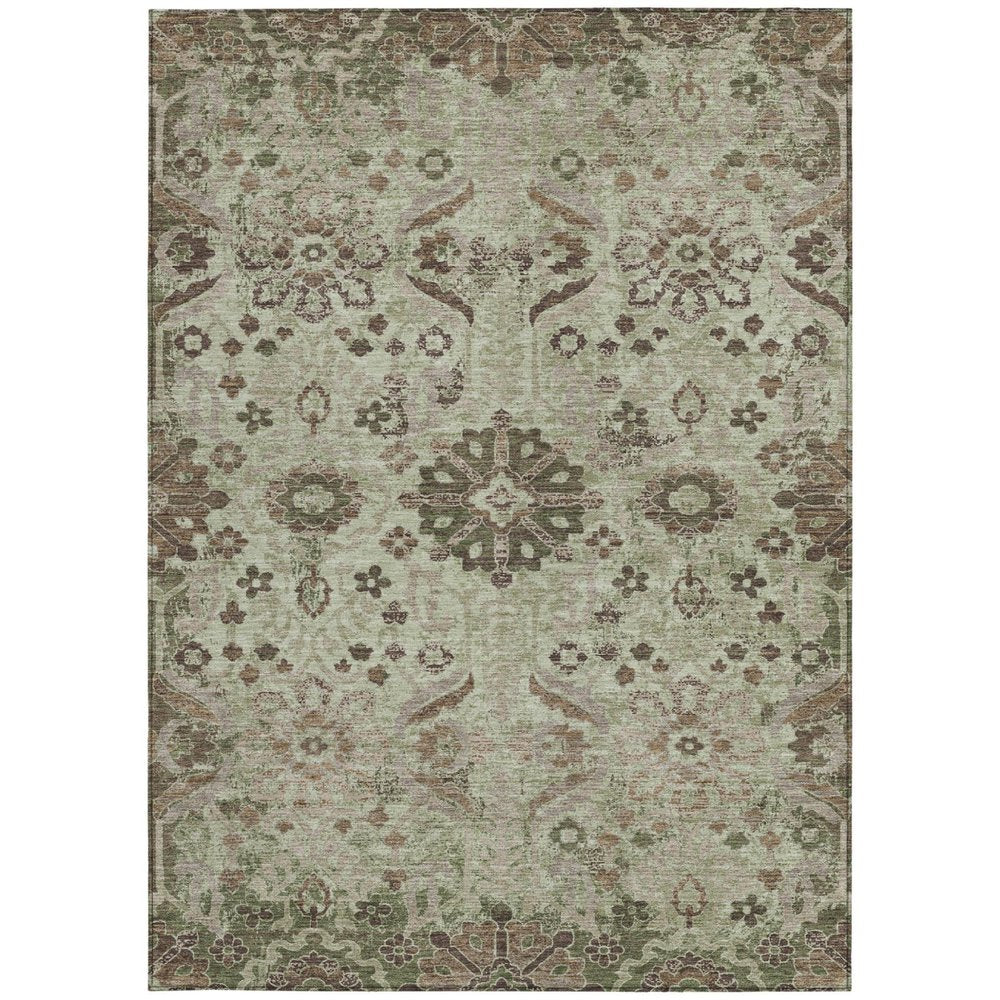 8' X 10' Green And Khaki Damask Washable Indoor Outdoor Area Rug HomeRoots