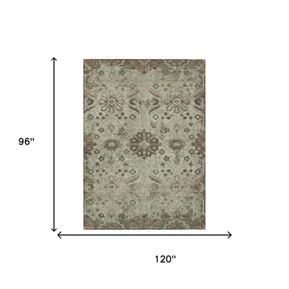 8' X 10' Green And Khaki Damask Washable Indoor Outdoor Area Rug HomeRoots