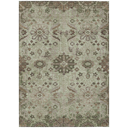 8' X 10' Green And Khaki Damask Washable Indoor Outdoor Area Rug HomeRoots