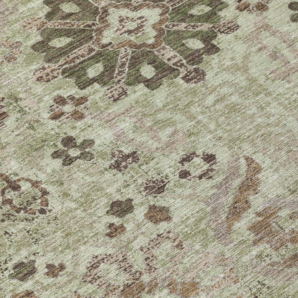 8' X 10' Green And Khaki Damask Washable Indoor Outdoor Area Rug HomeRoots