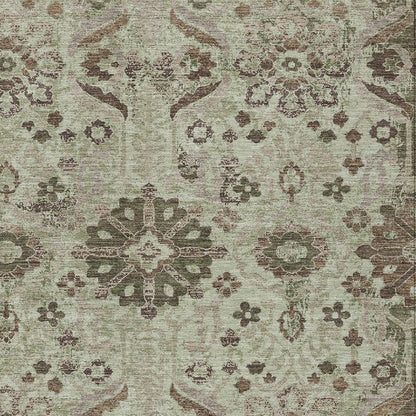 10' X 14' Green And Khaki Damask Washable Indoor Outdoor Area Rug HomeRoots