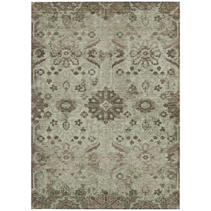 10' X 14' Green And Khaki Damask Washable Indoor Outdoor Area Rug HomeRoots