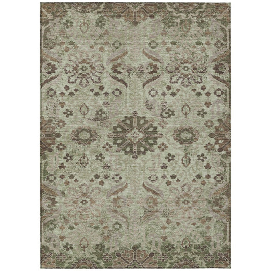 10' X 14' Green And Khaki Damask Washable Indoor Outdoor Area Rug HomeRoots