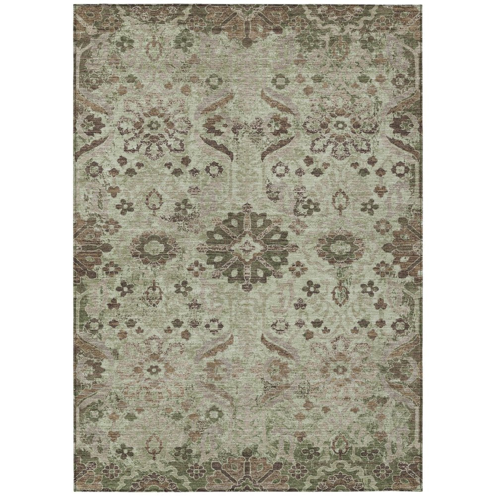 10' X 14' Green And Khaki Damask Washable Indoor Outdoor Area Rug HomeRoots