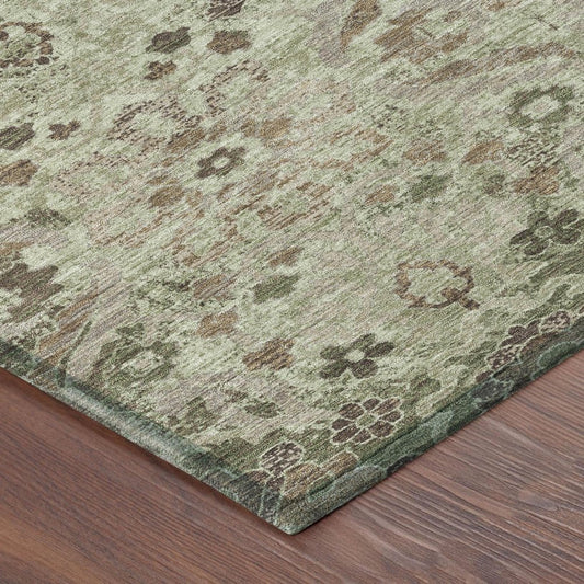 10' X 14' Green And Khaki Damask Washable Indoor Outdoor Area Rug HomeRoots