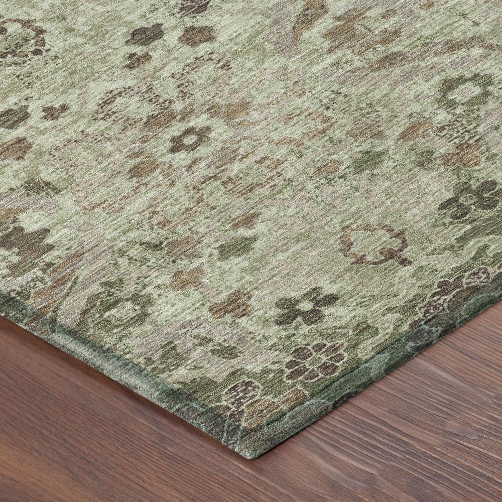 10' X 14' Green And Khaki Damask Washable Indoor Outdoor Area Rug HomeRoots
