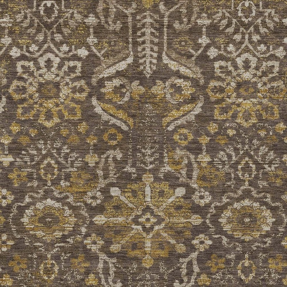 5' X 8' Chocolate And Brown Damask Washable Indoor Outdoor Area Rug HomeRoots