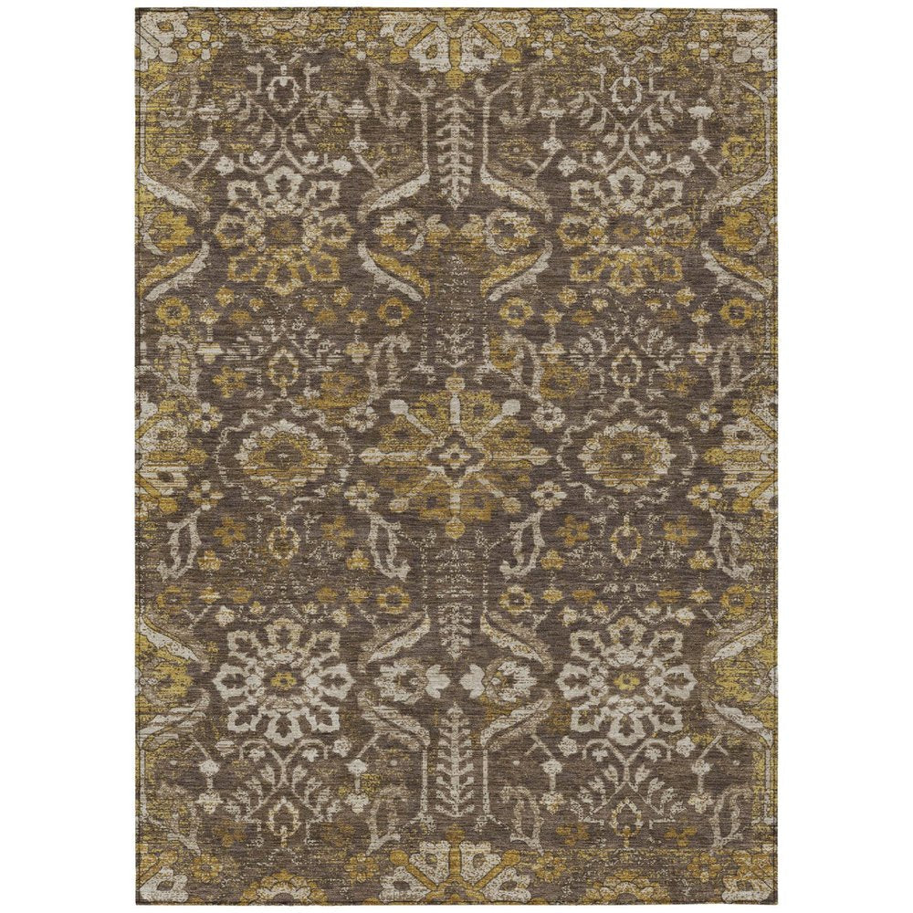 5' X 8' Chocolate And Brown Damask Washable Indoor Outdoor Area Rug HomeRoots