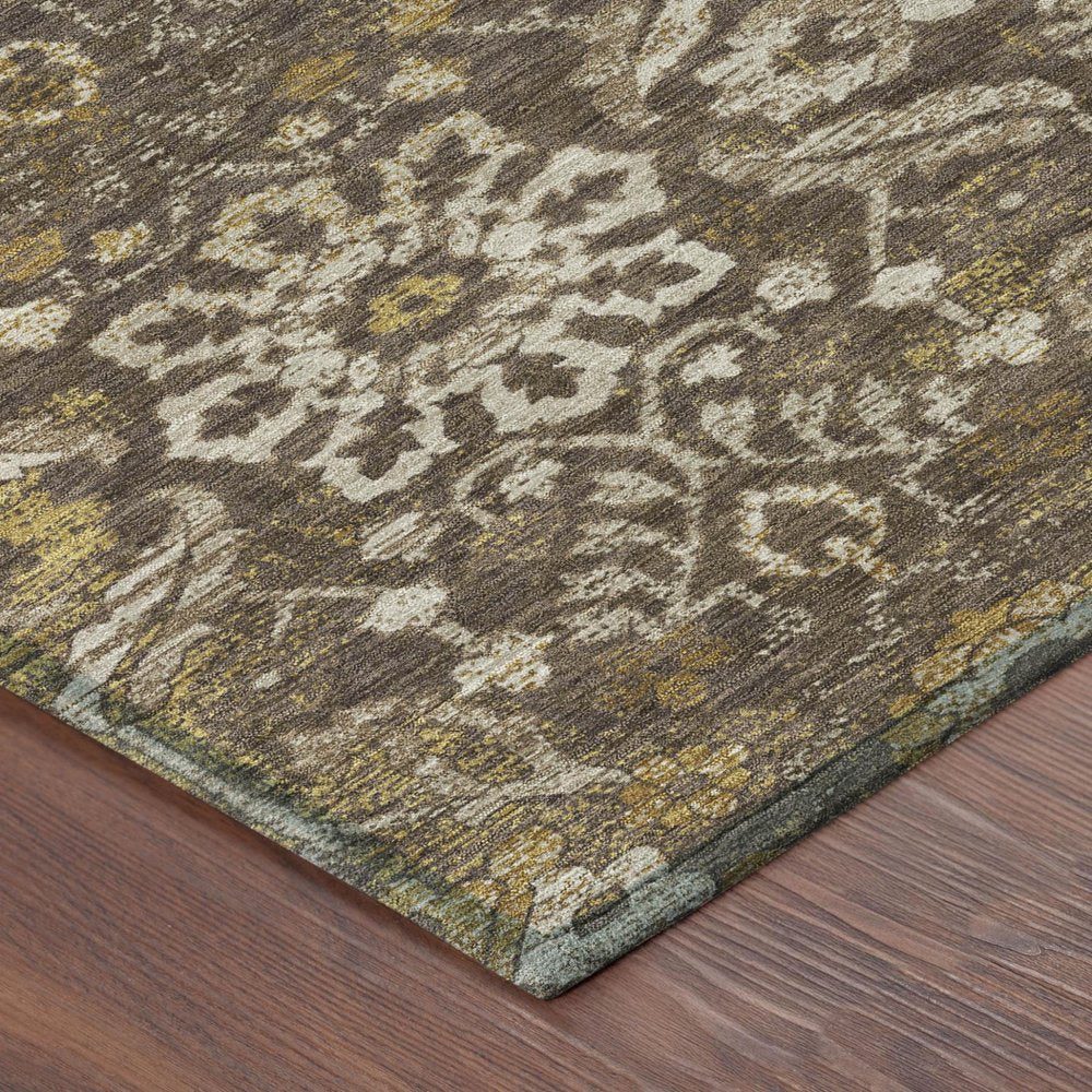 8' Chocolate And Brown Round Damask Washable Indoor Outdoor Area Rug HomeRoots