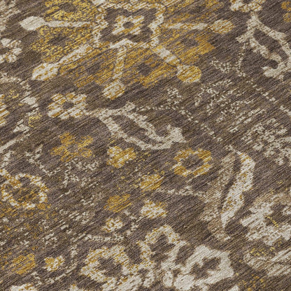 8' Chocolate And Brown Round Damask Washable Indoor Outdoor Area Rug HomeRoots