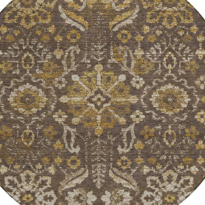 8' Chocolate And Brown Round Damask Washable Indoor Outdoor Area Rug HomeRoots