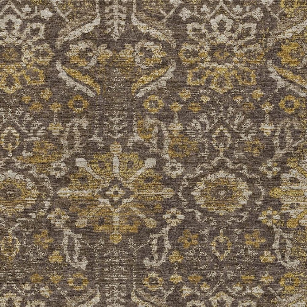 8' X 10' Chocolate And Brown Damask Washable Indoor Outdoor Area Rug HomeRoots