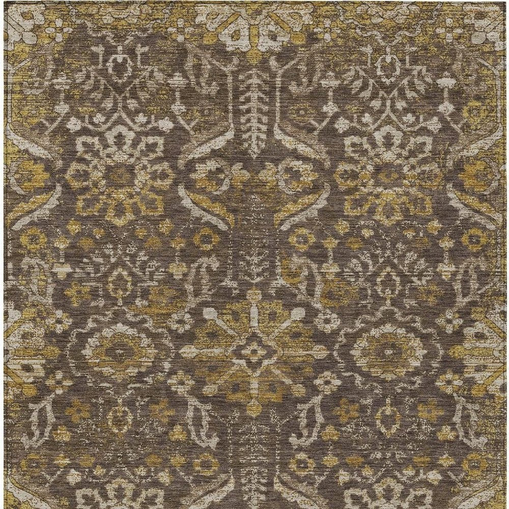 8' X 10' Chocolate And Brown Damask Washable Indoor Outdoor Area Rug HomeRoots