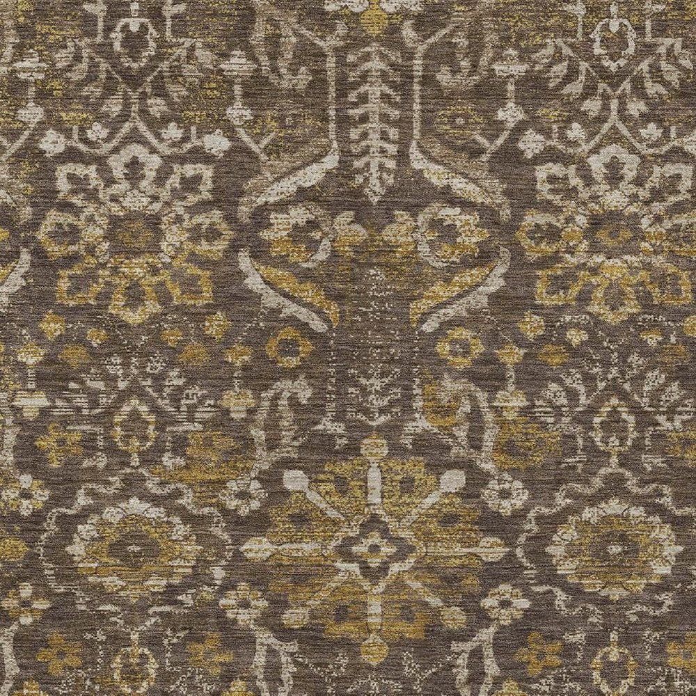 10' X 14' Chocolate And Brown Damask Washable Indoor Outdoor Area Rug HomeRoots