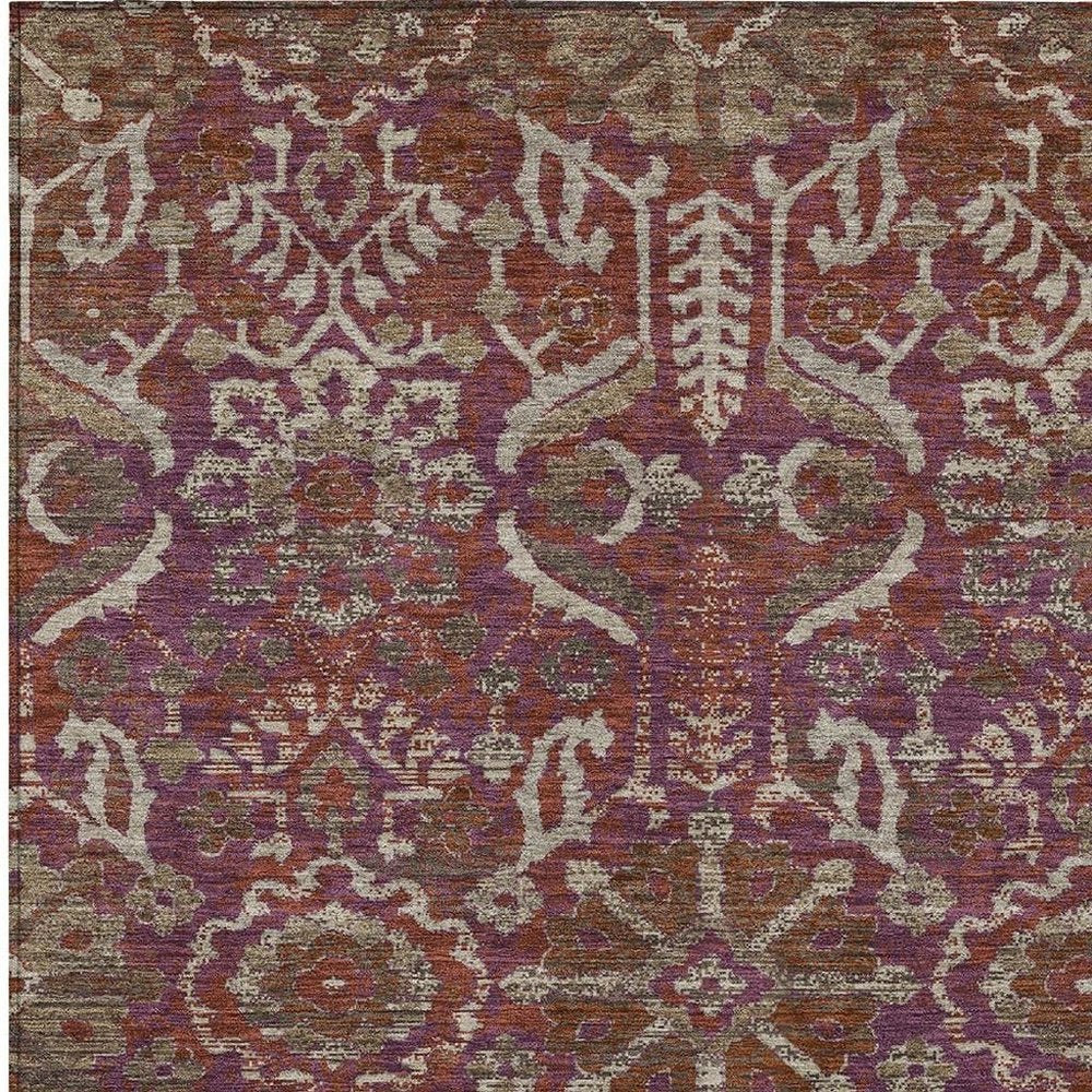 3' X 5' Eggplant And Purple Damask Washable Indoor Outdoor Area Rug HomeRoots