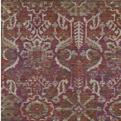 3' X 5' Eggplant And Purple Damask Washable Indoor Outdoor Area Rug HomeRoots