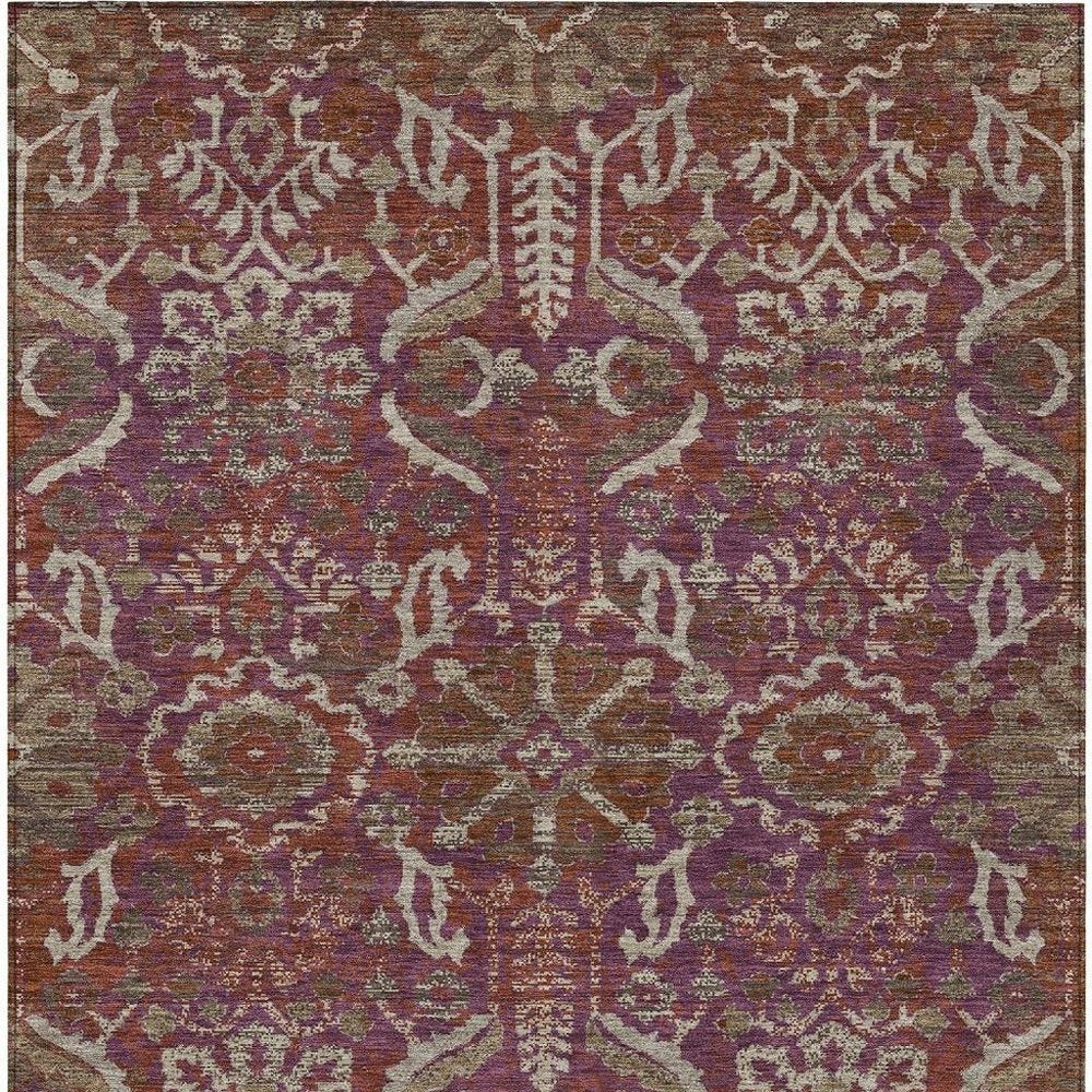 3' X 5' Eggplant And Purple Damask Washable Indoor Outdoor Area Rug HomeRoots