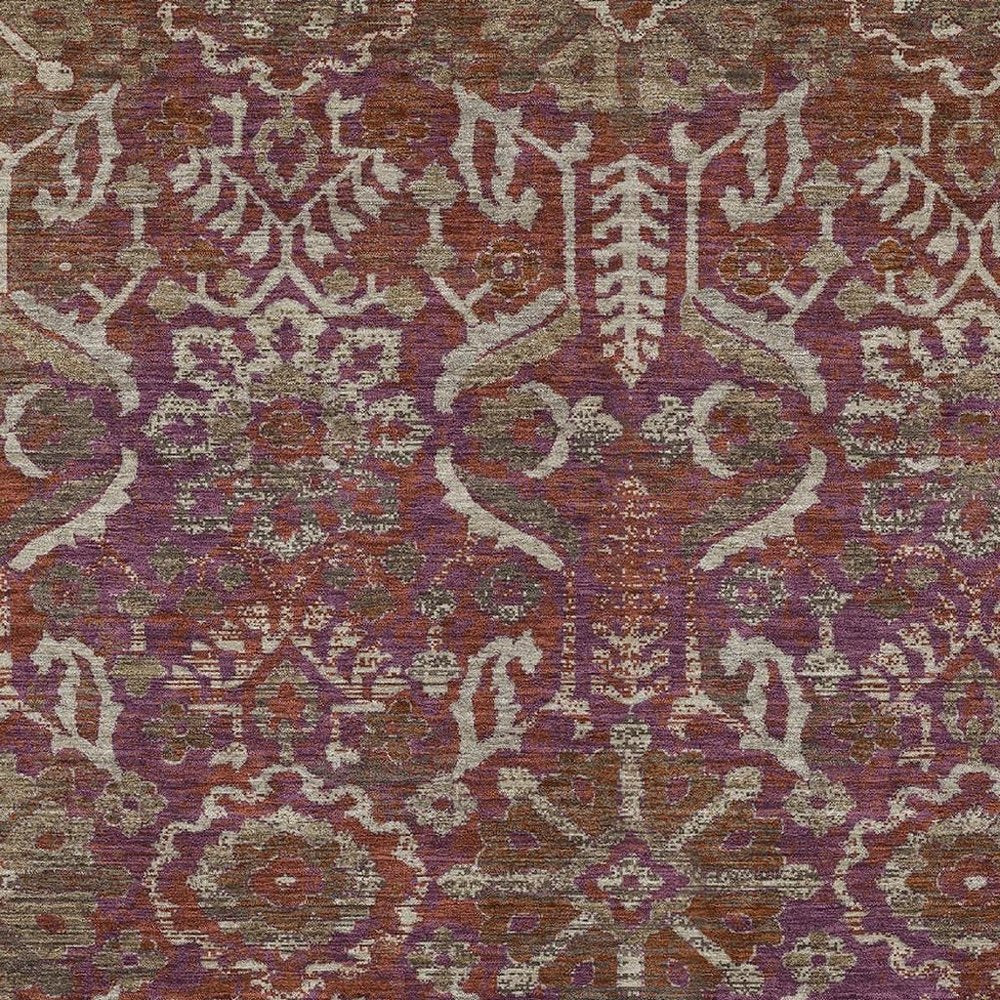 5' X 8' Eggplant And Purple Damask Washable Indoor Outdoor Area Rug HomeRoots