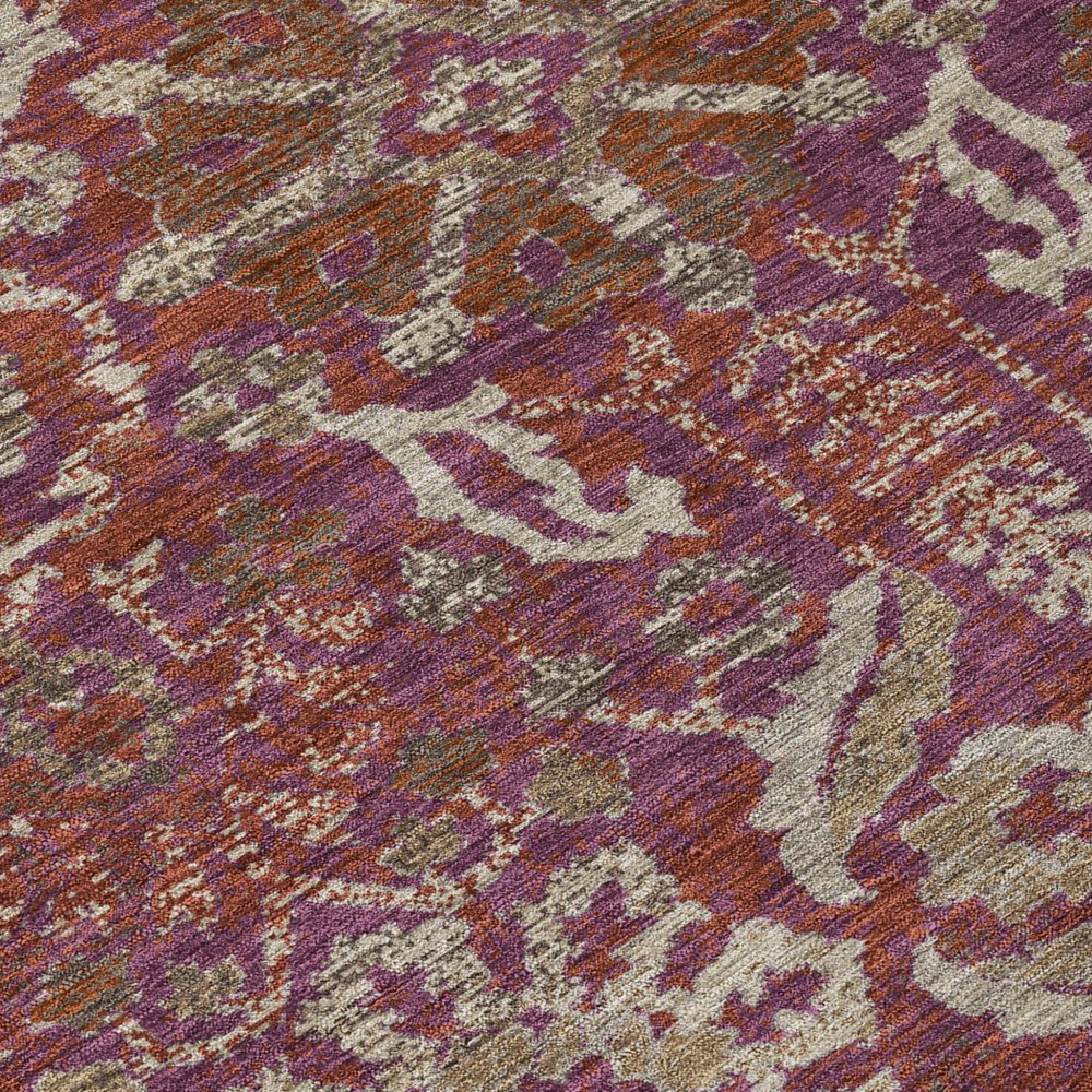 5' X 8' Eggplant And Purple Damask Washable Indoor Outdoor Area Rug HomeRoots