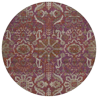 8' Eggplant And Purple Round Damask Washable Indoor Outdoor Area Rug HomeRoots