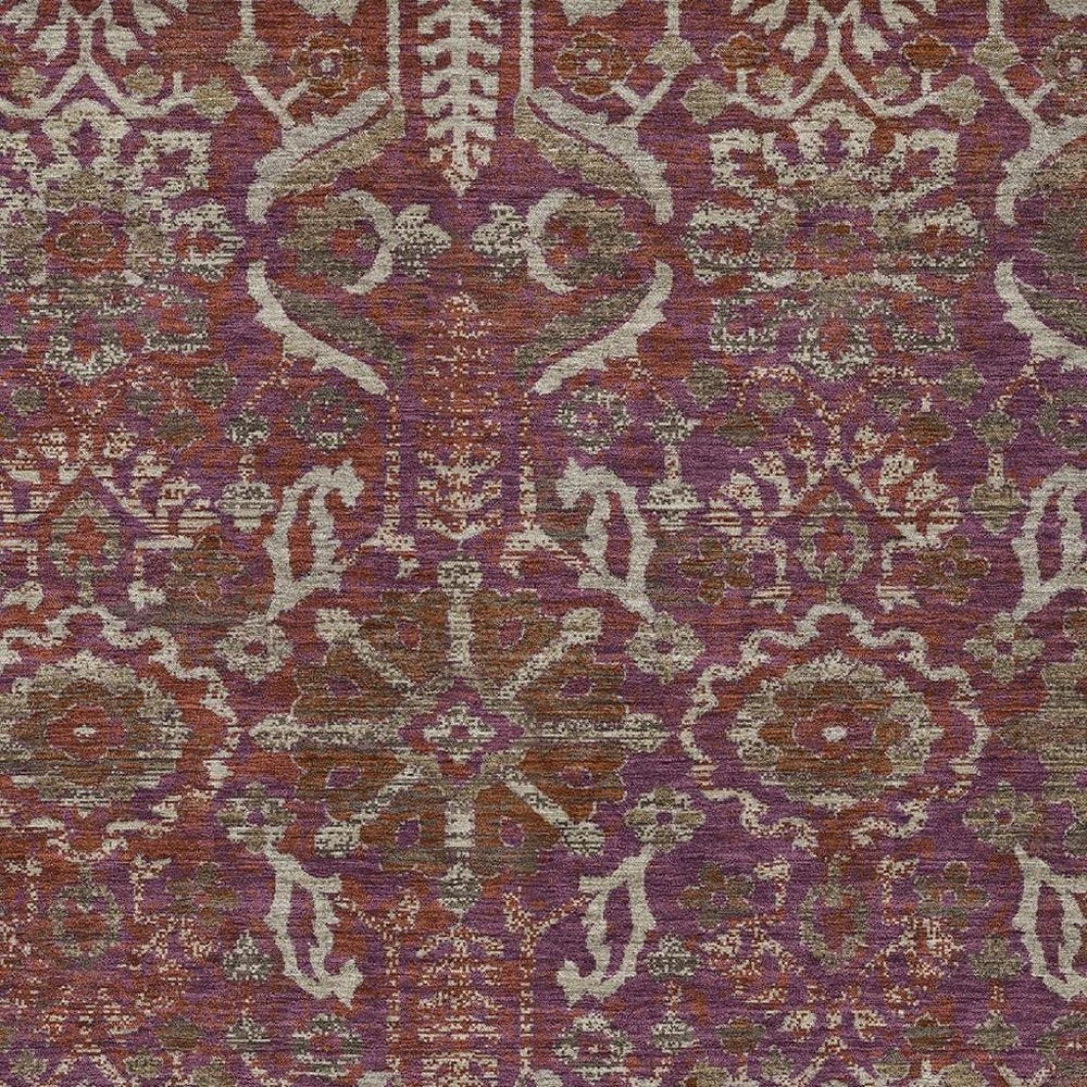 10' X 14' Eggplant And Purple Damask Washable Indoor Outdoor Area Rug HomeRoots
