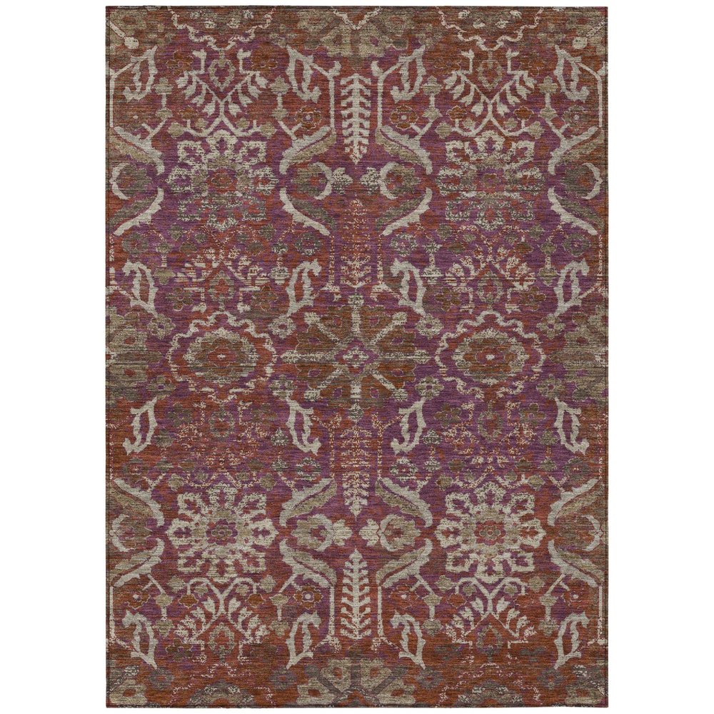 10' X 14' Eggplant And Purple Damask Washable Indoor Outdoor Area Rug HomeRoots