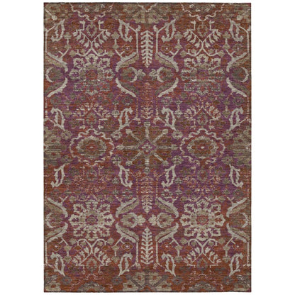 10' X 14' Eggplant And Purple Damask Washable Indoor Outdoor Area Rug HomeRoots