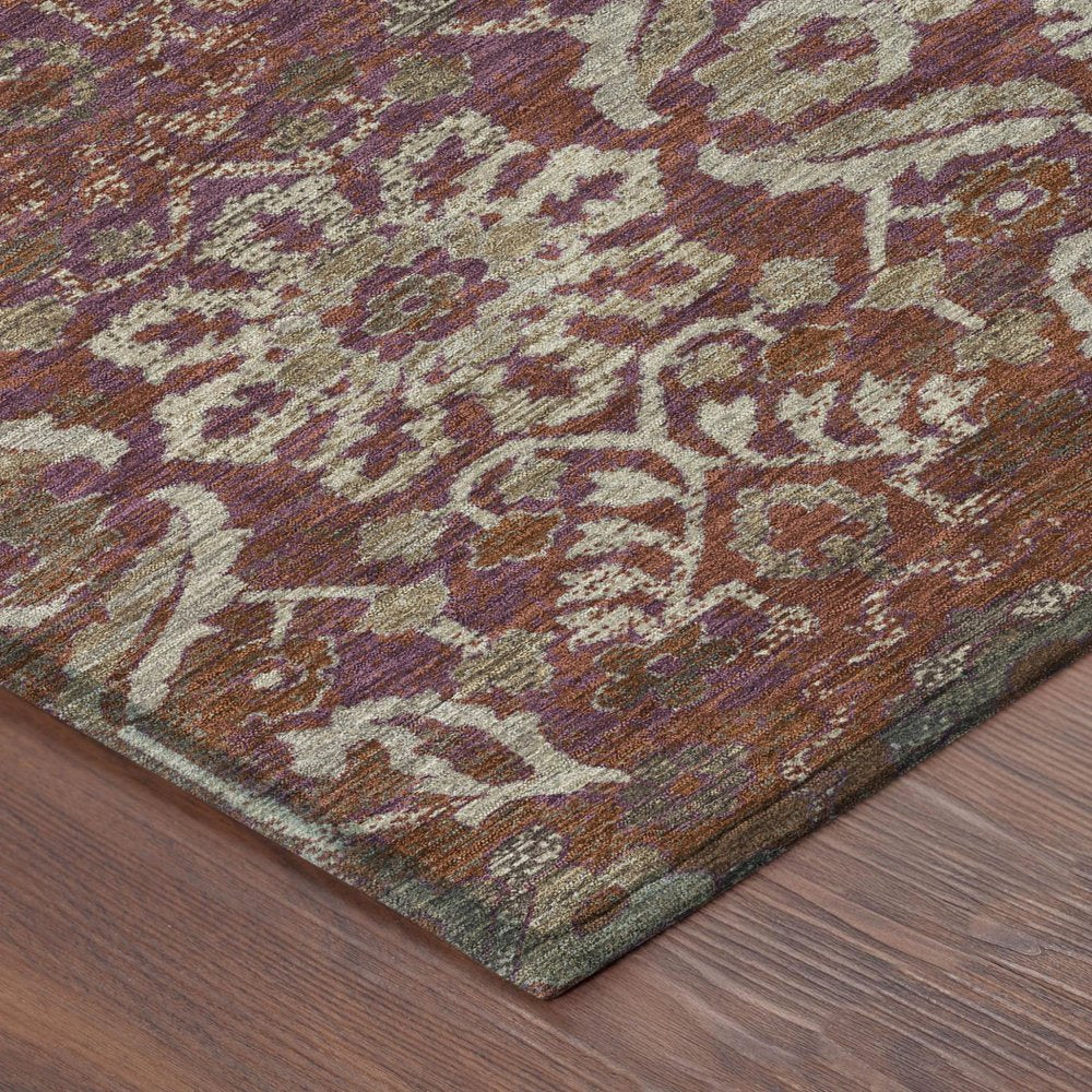 10' X 14' Eggplant And Purple Damask Washable Indoor Outdoor Area Rug HomeRoots