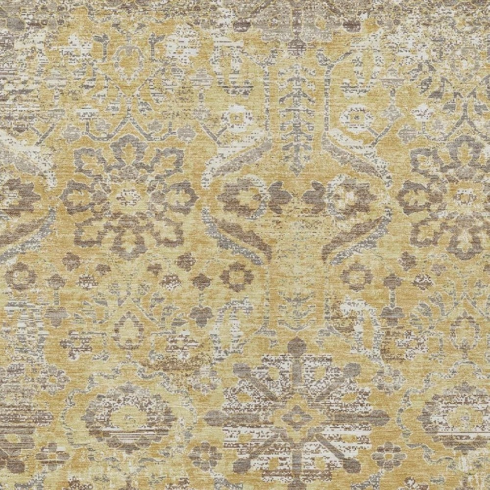 3' X 5' Gold And Wheat Damask Washable Indoor Outdoor Area Rug HomeRoots