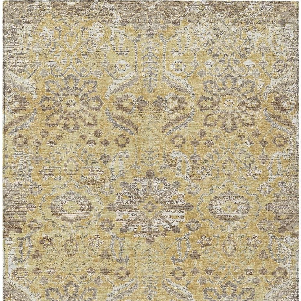 3' X 5' Gold And Wheat Damask Washable Indoor Outdoor Area Rug HomeRoots