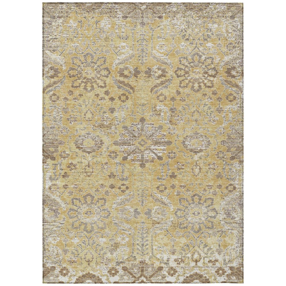 3' X 5' Gold And Wheat Damask Washable Indoor Outdoor Area Rug HomeRoots