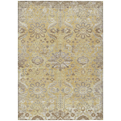 3' X 5' Gold And Wheat Damask Washable Indoor Outdoor Area Rug HomeRoots