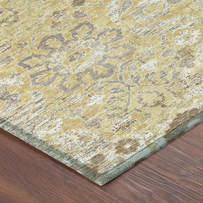 3' X 5' Gold And Wheat Damask Washable Indoor Outdoor Area Rug HomeRoots