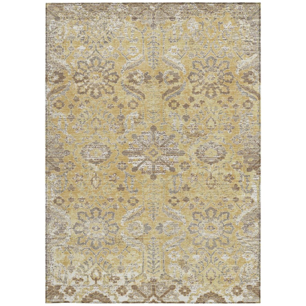 9' X 12' Gold And Wheat Damask Washable Indoor Outdoor Area Rug HomeRoots